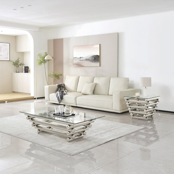 Mercer41 2 Piece Glass Top Living Room Table Set & Reviews Wayfair